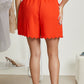 Cotton Bleu Ups and Downs Scalloped Airflow Shorts in Hot Coral -