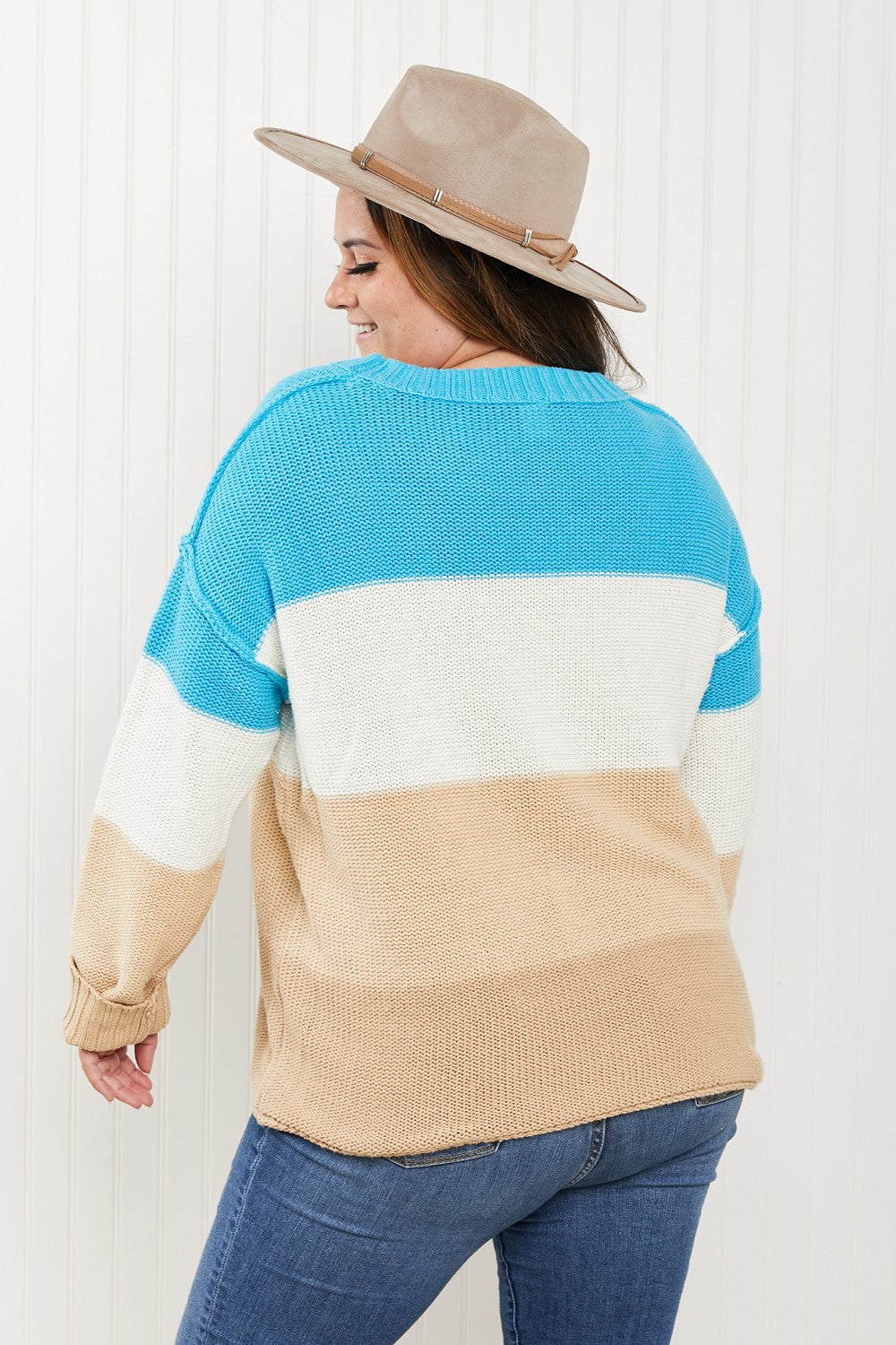 Sew In Love Full Size Color Block Exposed Seam Sweater -