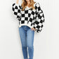 Davi & Dani Reality Check Full Size Checkered V-Neck Sweater -