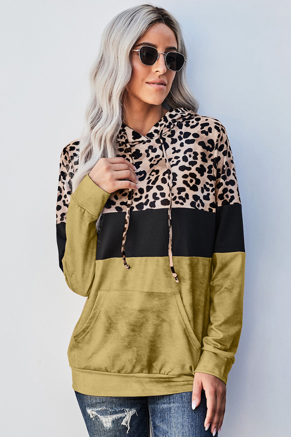 Leopard Color Block Hoodie -