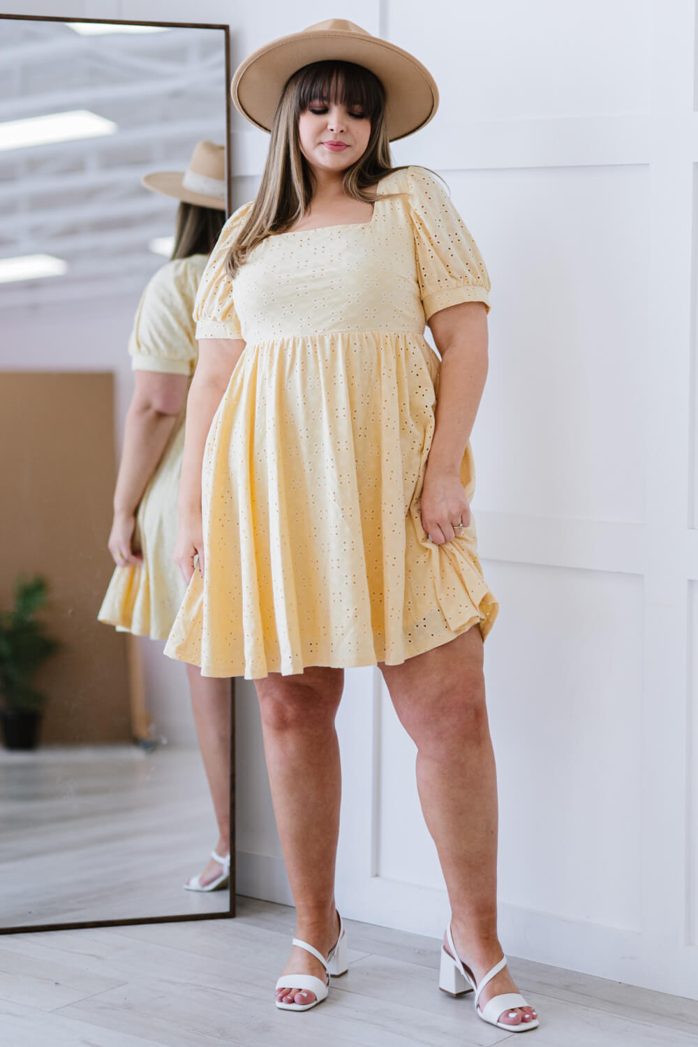 Davi & Dani All About Eyelet Dress in Baby Yellow -