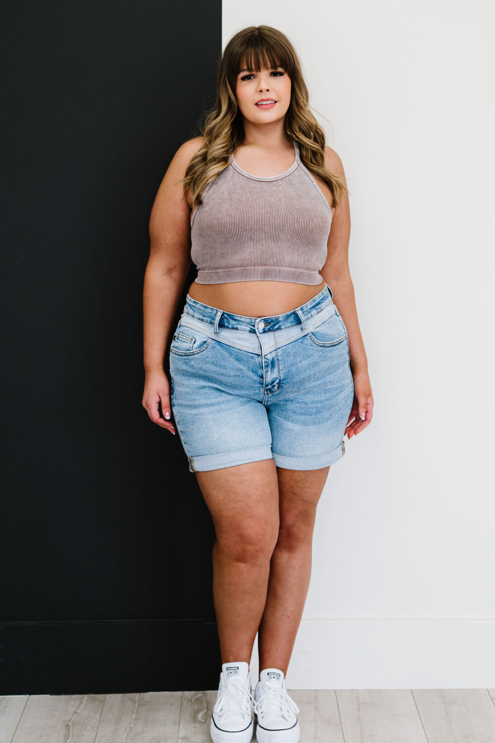 Judy Blue Twice As Much Two-Tone Shorts -
