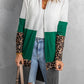 Leopard Color Block Open Front Longline Cardigan -