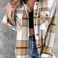 Plaid Button Down Hooded Shirt Jacket with Breast Pockets -