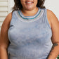 Vocal Finest Hour Acid Wash Rhinestone Neckline Tank in Blue -