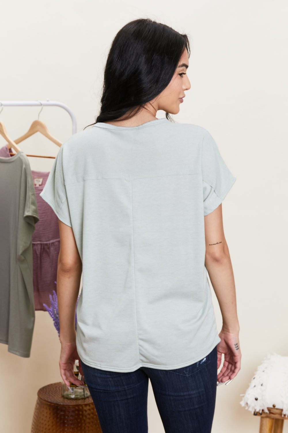 Sew In Love Stay and Chat Love Pocket Tee in Sage -