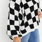 Davi & Dani Reality Check Full Size Checkered V-Neck Sweater -