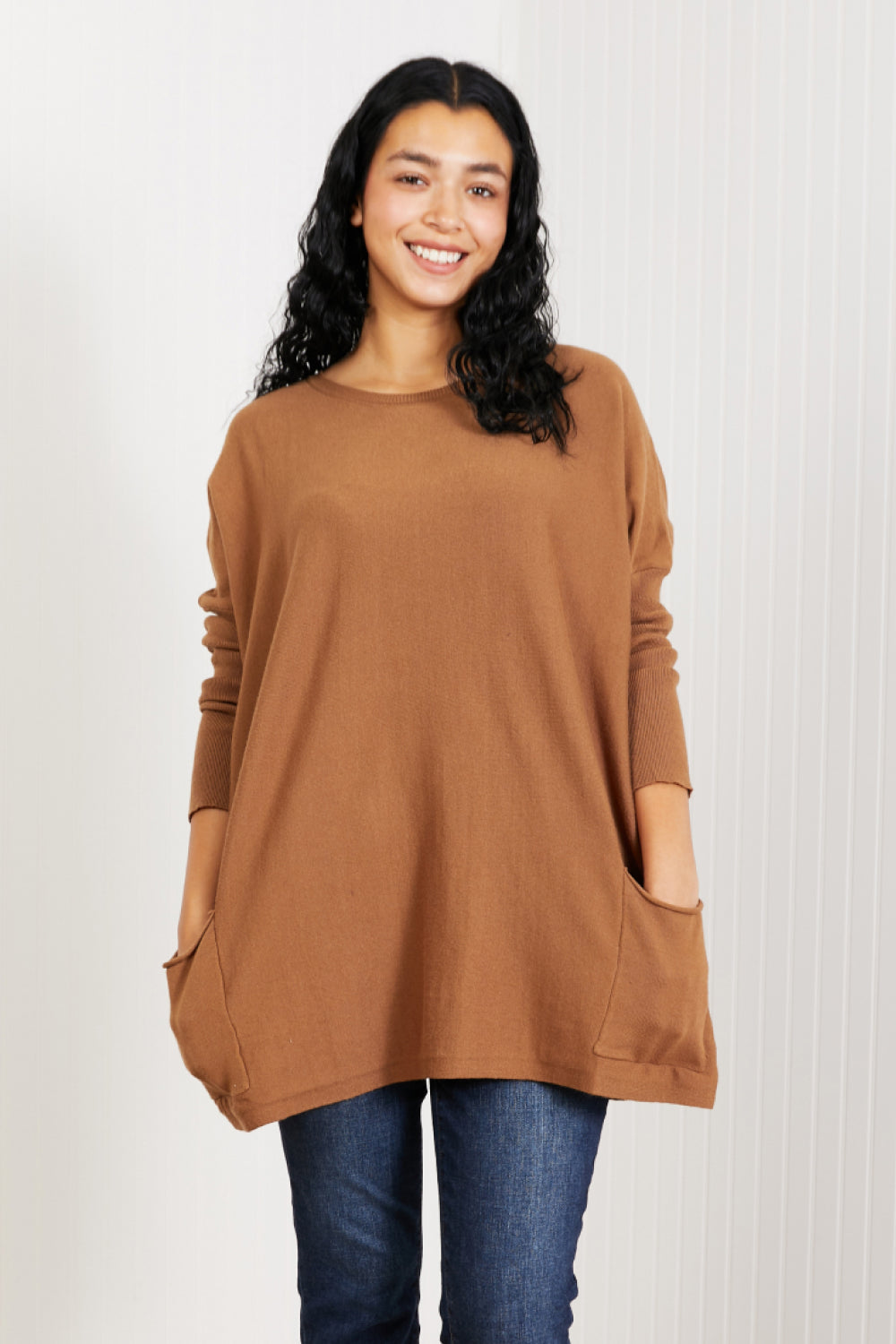 Sweet Lovely by Jen Countdown to Fall Pocket Swing Sweater - Camel / S/M