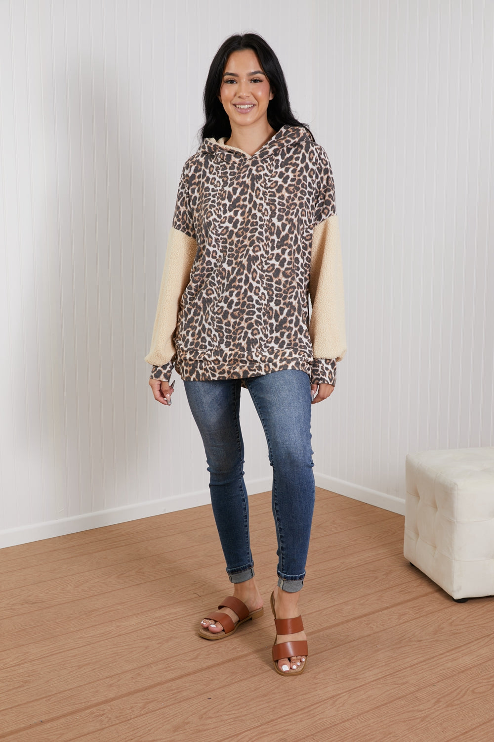 Jade By Jane Wild Side Leopard Hoodie with Teddy Sleeves -