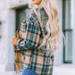 Plaid Curved Hem Shirt Jacket with Breast Pockets -