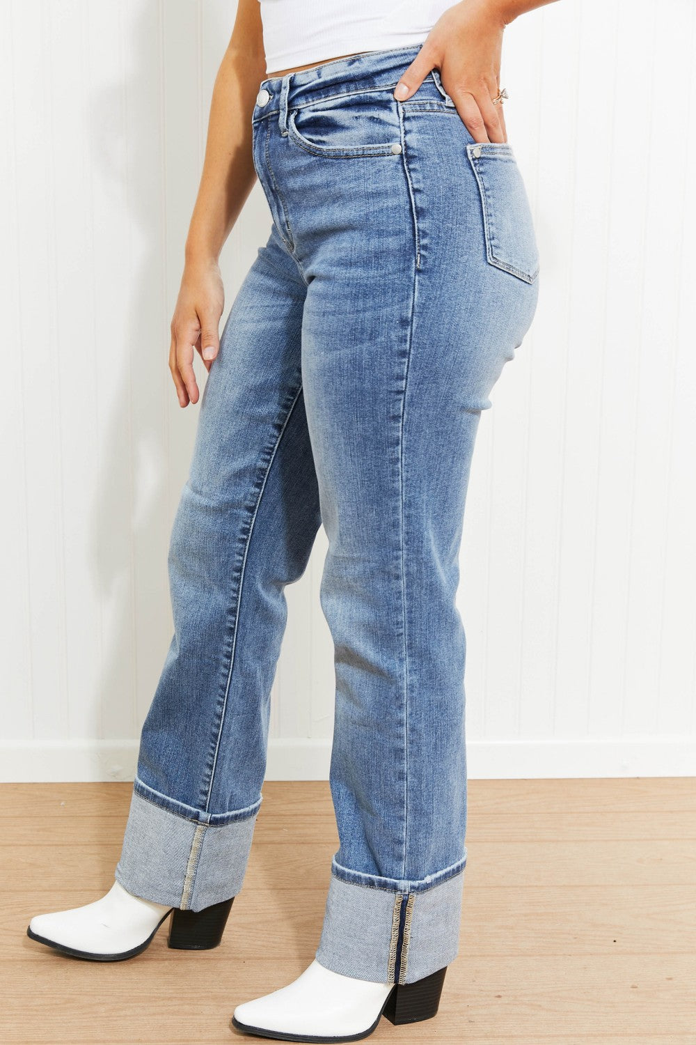 Judy Blue Lennon Full Size Wide Cuff Straight Leg Jeans -