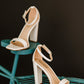 KAYLEEN Standing Tall Square Toe Block Heel Sandals in White -