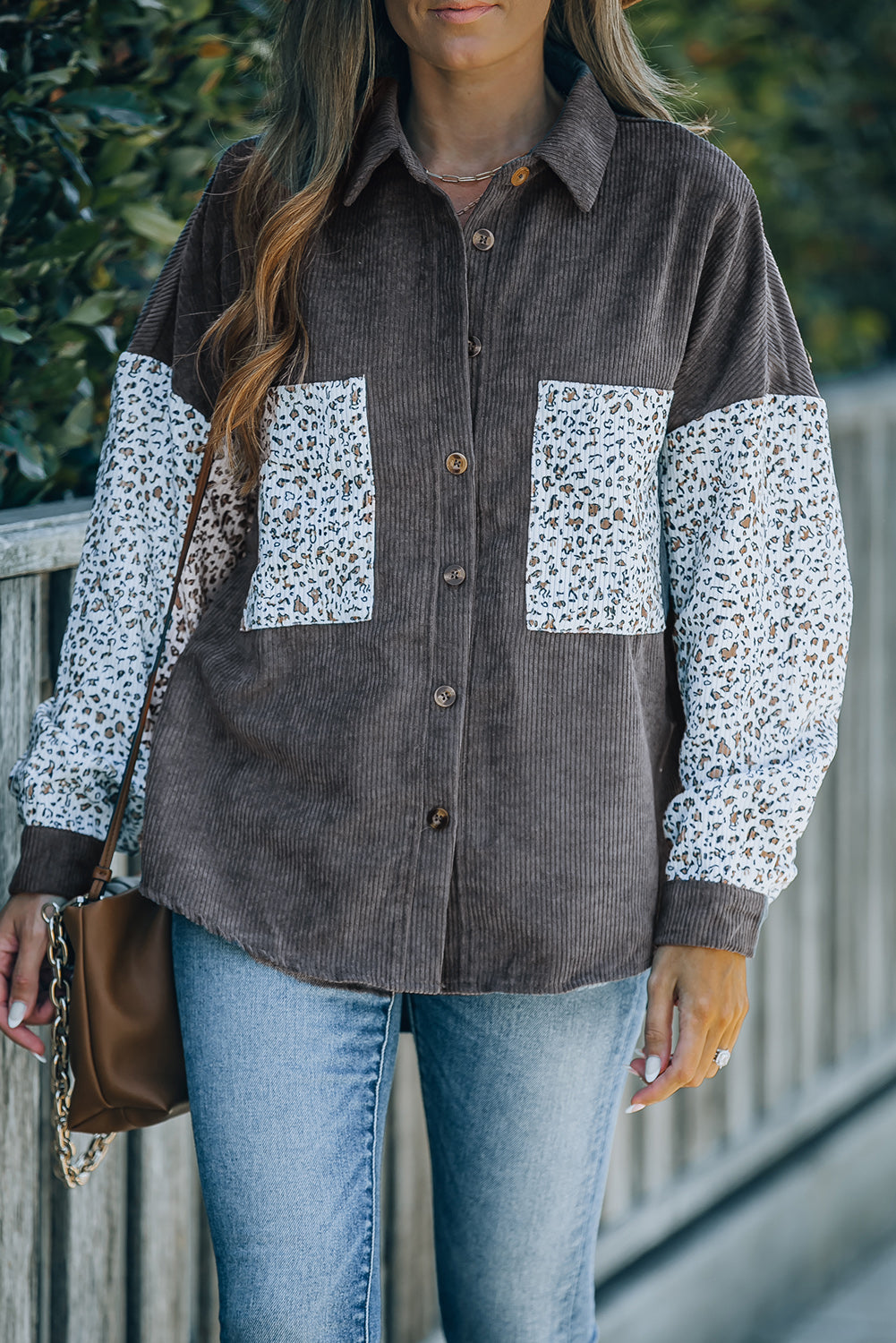 Leopard Corduroy Dropped Shoulder Jacket -