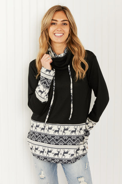 Heimish Sleigh Ride Full Size Waffle Knit Christmas Top - Black / S