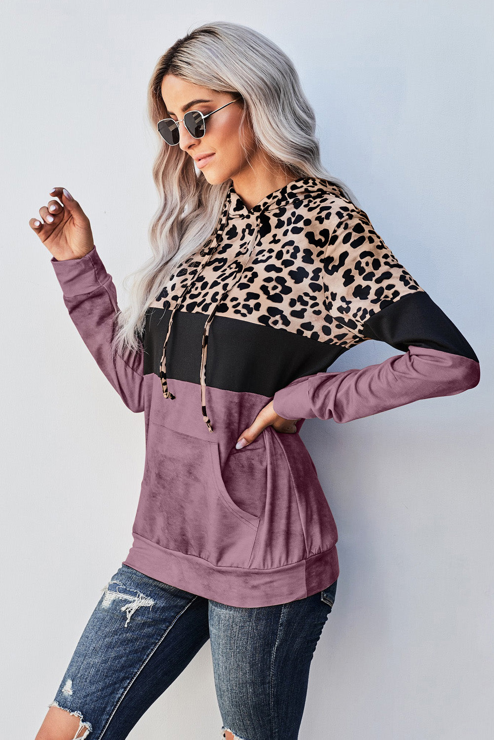 Leopard Color Block Hoodie -