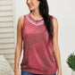 Vocal Finest Hour Acid Wash Rhinestone Neckline Tank in Wine -