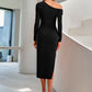 Asymmetrical Neck Slit Midi Dress -