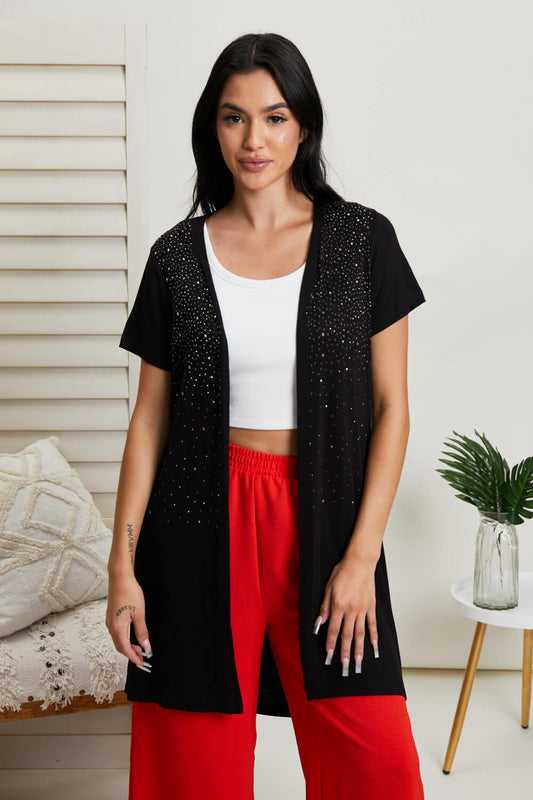 Vocal See You at Eight Studded Duster Cardigan - Black / S