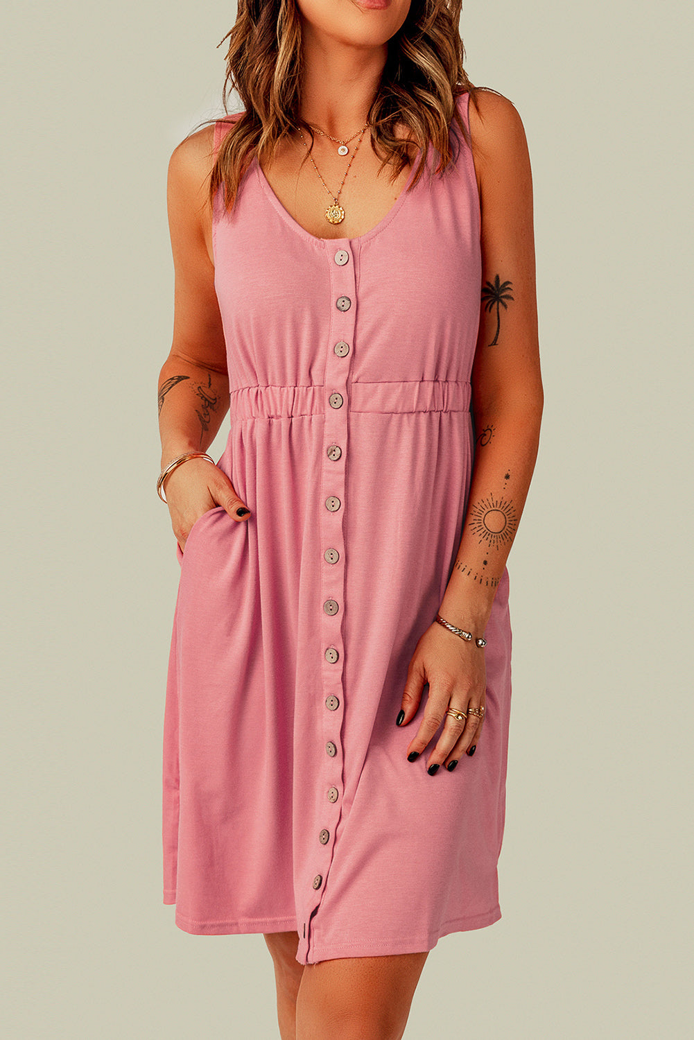 Sleeveless Button Down Mini Dress -