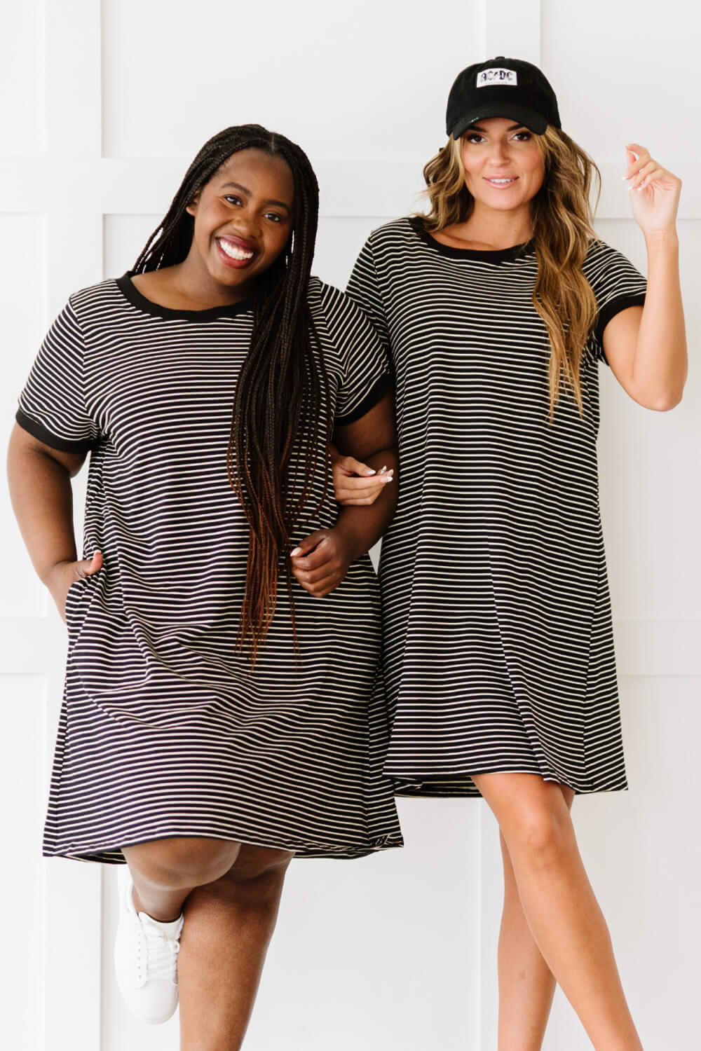 Cotton Bleu Simplicity is Best Full Size Striped T-Shirt Dress in Black -