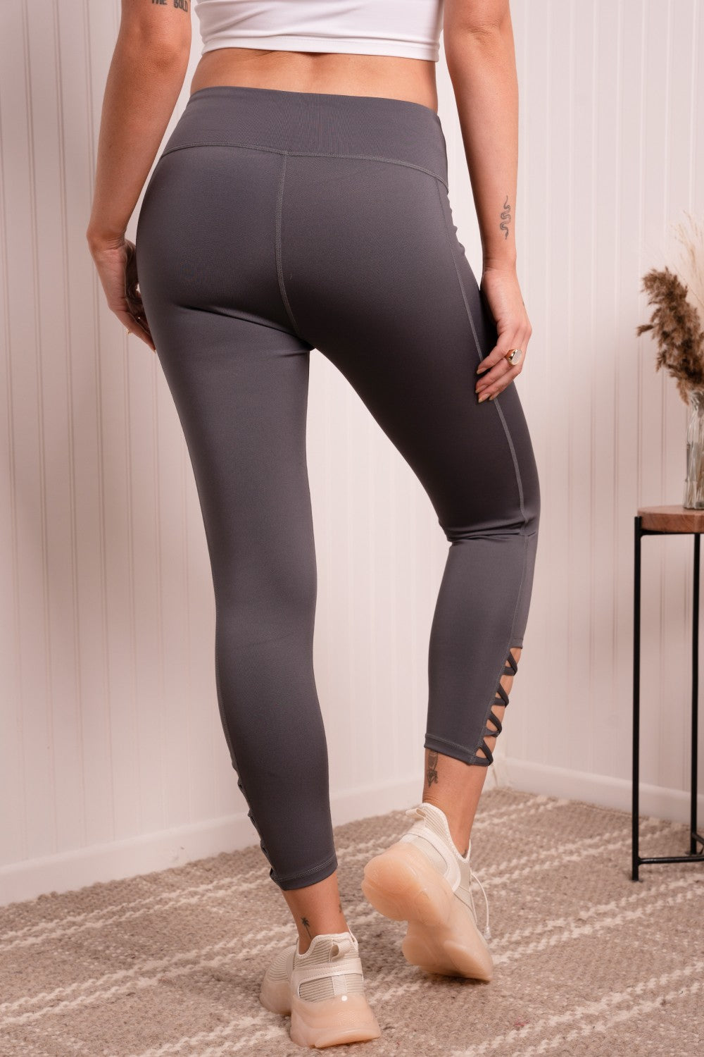 Yelete Full Size Crisscross Elastic Waistband Yoga Leggings -