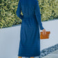 Button Front Textured Slit Shirt Dress with Belt -