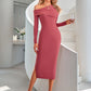 Asymmetrical Neck Slit Midi Dress -