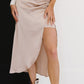 HYFVE Glam It Up Ruched Satin Tulip Hem Skirt -