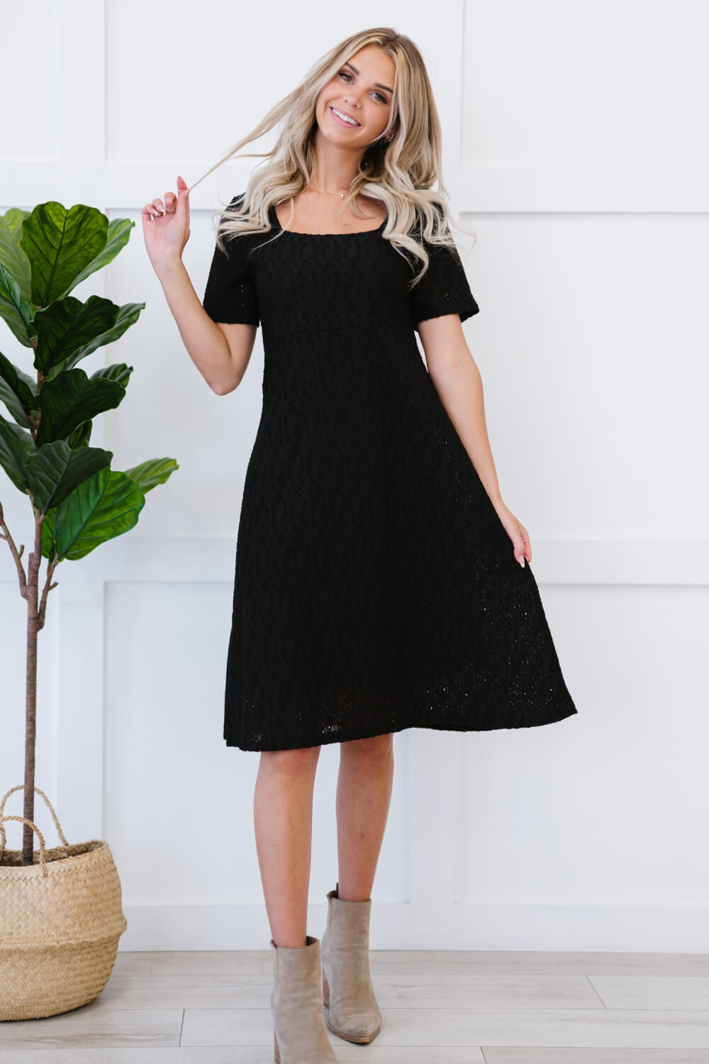 P & Rose Full Size Majestically Yours Eyelet Square Neck Dress -