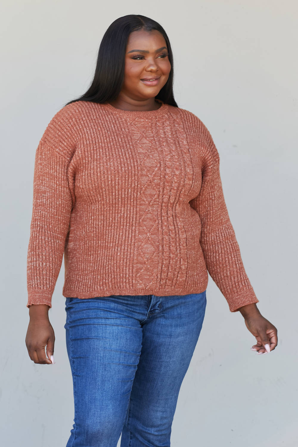 Sew In Love Full Size Mixed Knit Dropped Shoulder Sweater -