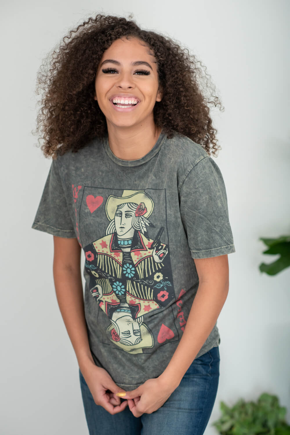 Lotus Fashion Wild West Card Graphic Tee in Stone Grey -