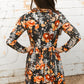 Floral Print Scoop Neck Long Sleeve Dress -