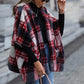 Plaid Half Sleeve Open Front Hooded Fleece Jacket -