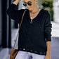 Zip-Up Distressed Hooded Cardigan - Black / S