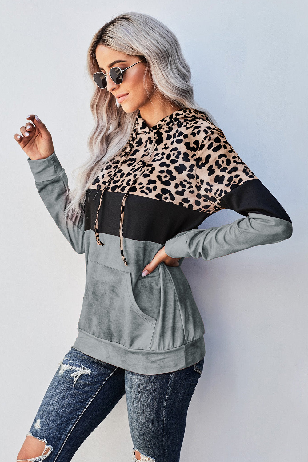 Leopard Color Block Hoodie -