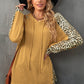 Leopard Print Sleeve Drawstring Hoodie -
