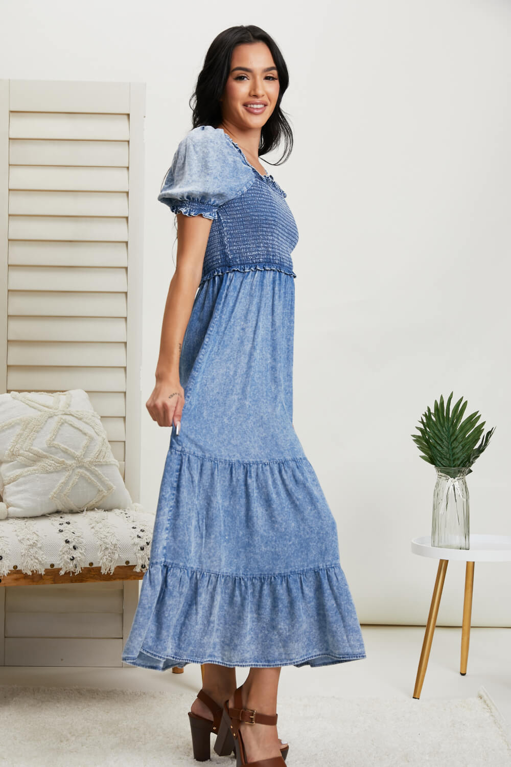 GeeGee Just Wondering Acid Wash Chambray Midi Dress -