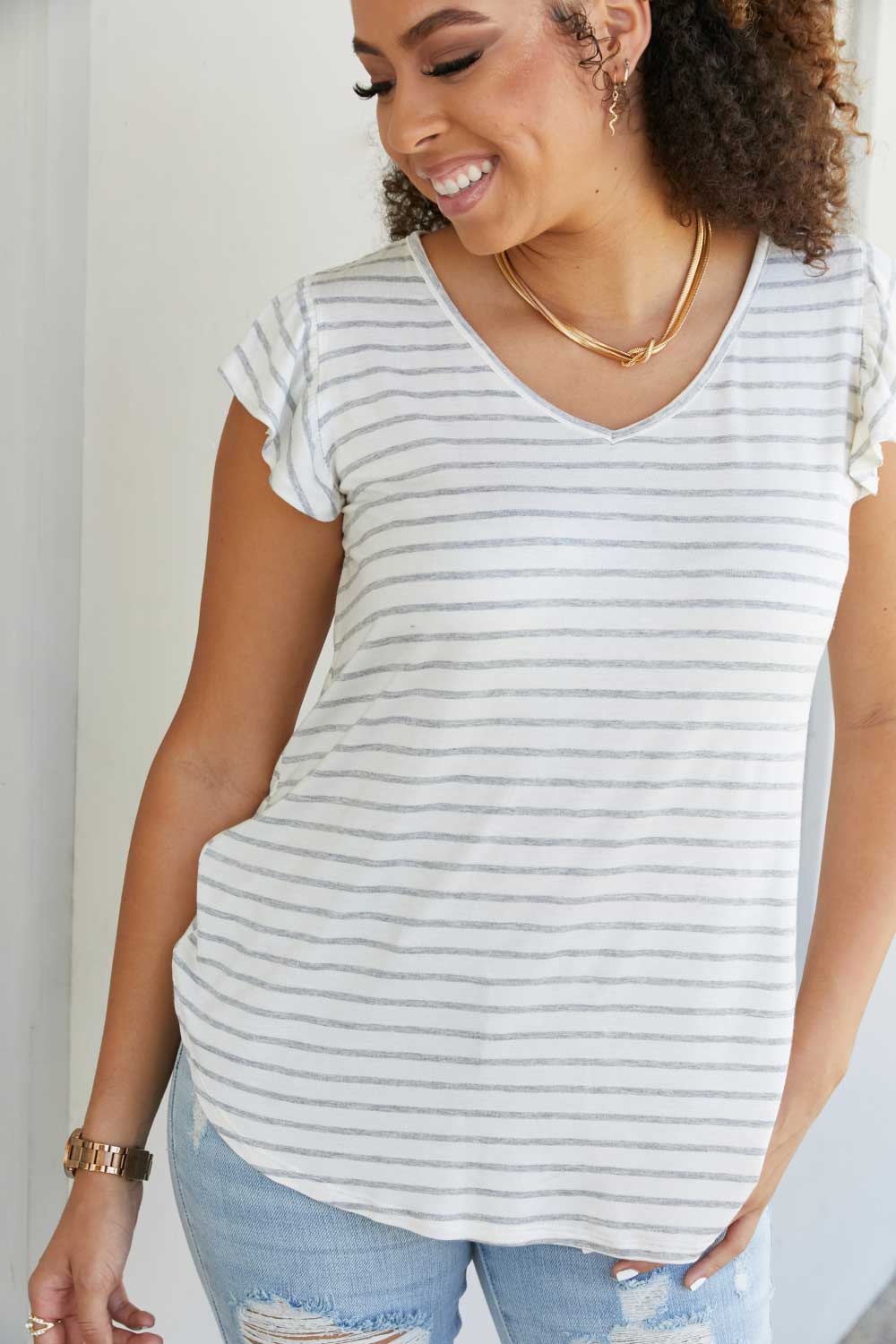 Sew In Love Illuminate the Way Striped Tee in Heather Grey -