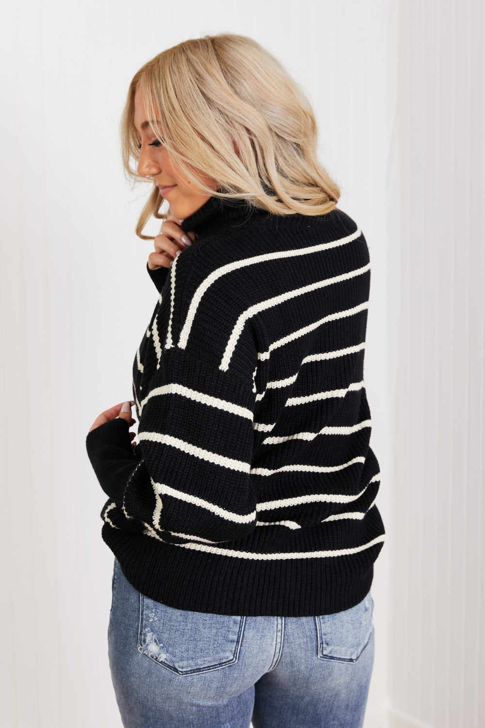 CY Fashion No Worries Striped Turtleneck Sweater -