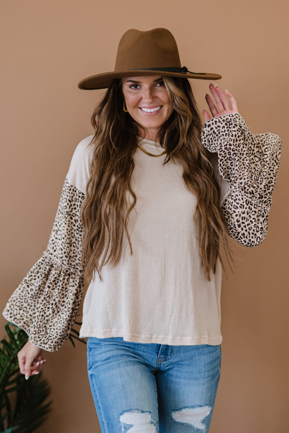 Aspire to Inspire Leopard Bell Sleeve Top -