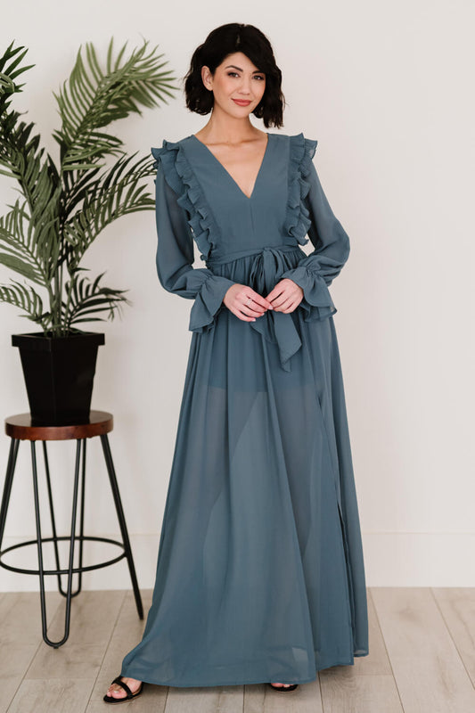 Happy in the Hamptons Ruffled Maxi Dress - Teal / S