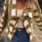 Plaid Open Front Sherpa Jacket -