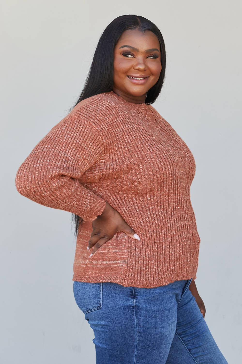 Sew In Love Full Size Mixed Knit Dropped Shoulder Sweater -