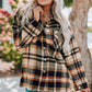 Plaid Button Front Shirt Jacket with Breast Pockets - Khaki / S