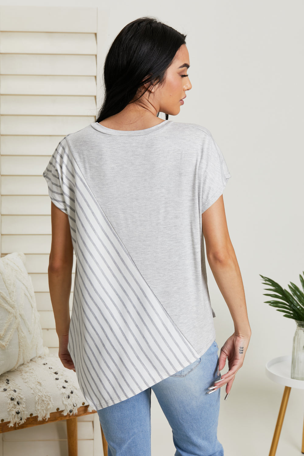 Sew In Love Spoonful of Sugar Striped Color Block Tee in Grey -