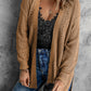 Openwork Rib-Knit Slit Cardigan - Tan / S