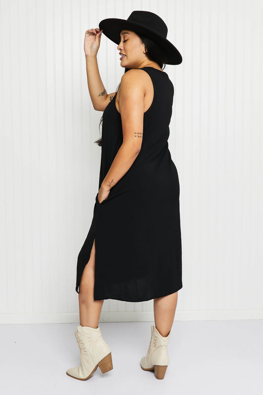 Cotton Bleu Fingers Crossed Sleeveless Dress in Black -