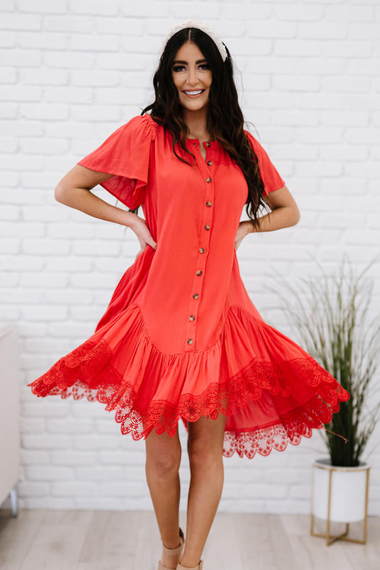 Davi & Dani Fly with Me Full Size Button Down Ruffle Dress -