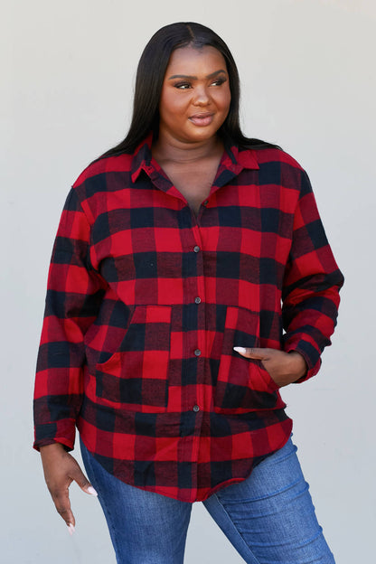 Sew In Love Full Size Plaid Button-Up Shirt - Red/Black / S