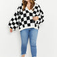 Davi & Dani Reality Check Full Size Checkered V-Neck Sweater -